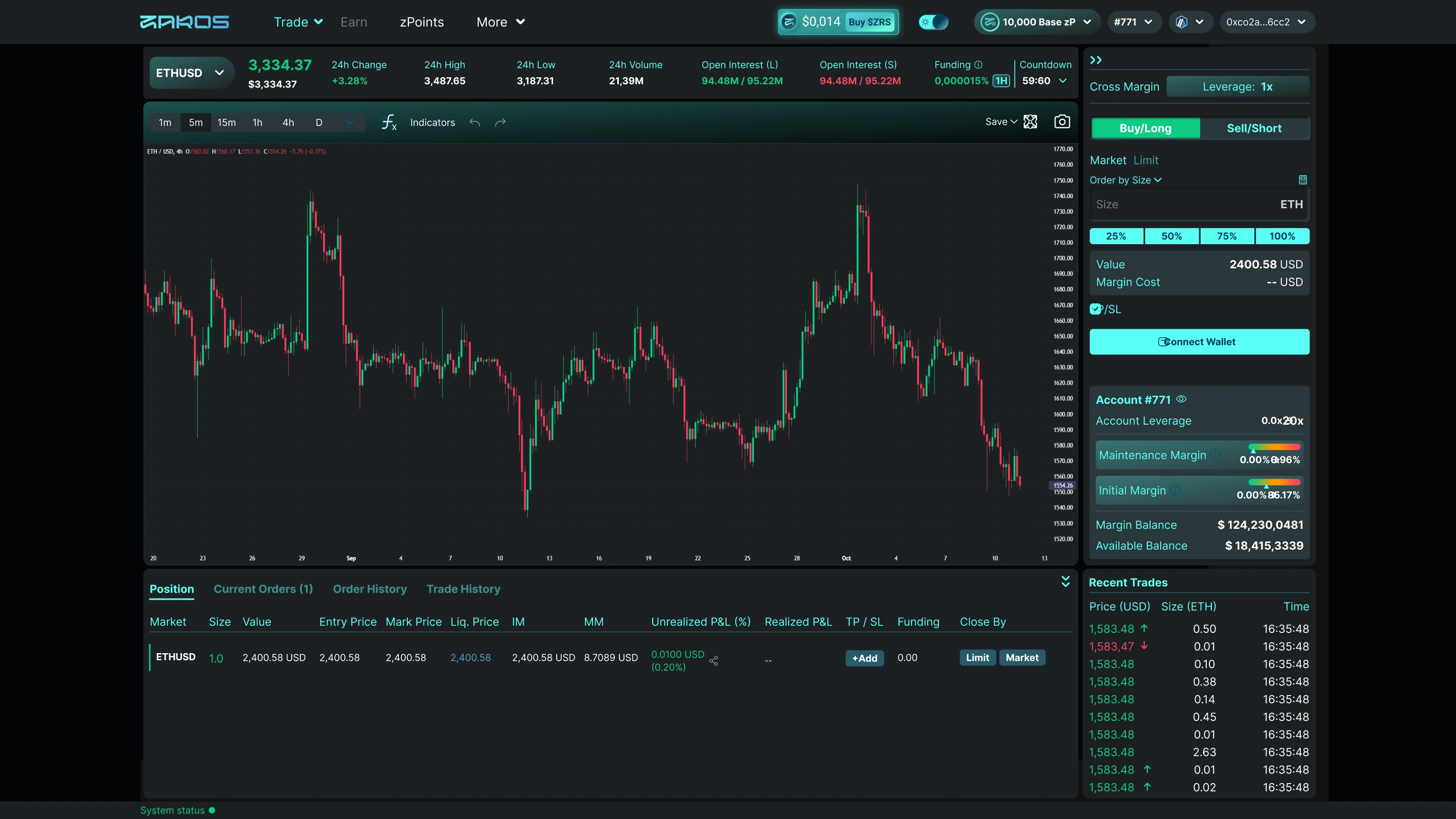 Dashboard de trading do projeto Zaros.